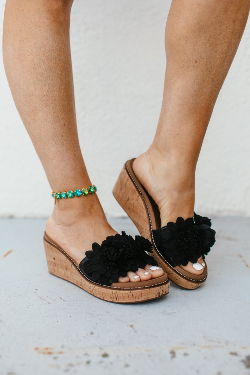 Corky's Black Wildflower Wedges