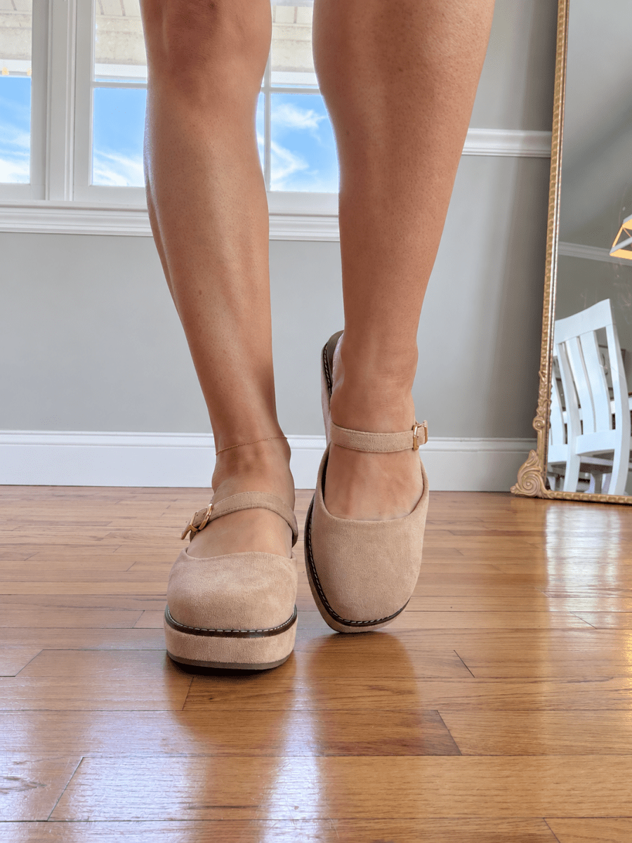 Corky's Camel Faux Suede Me Time Wedges