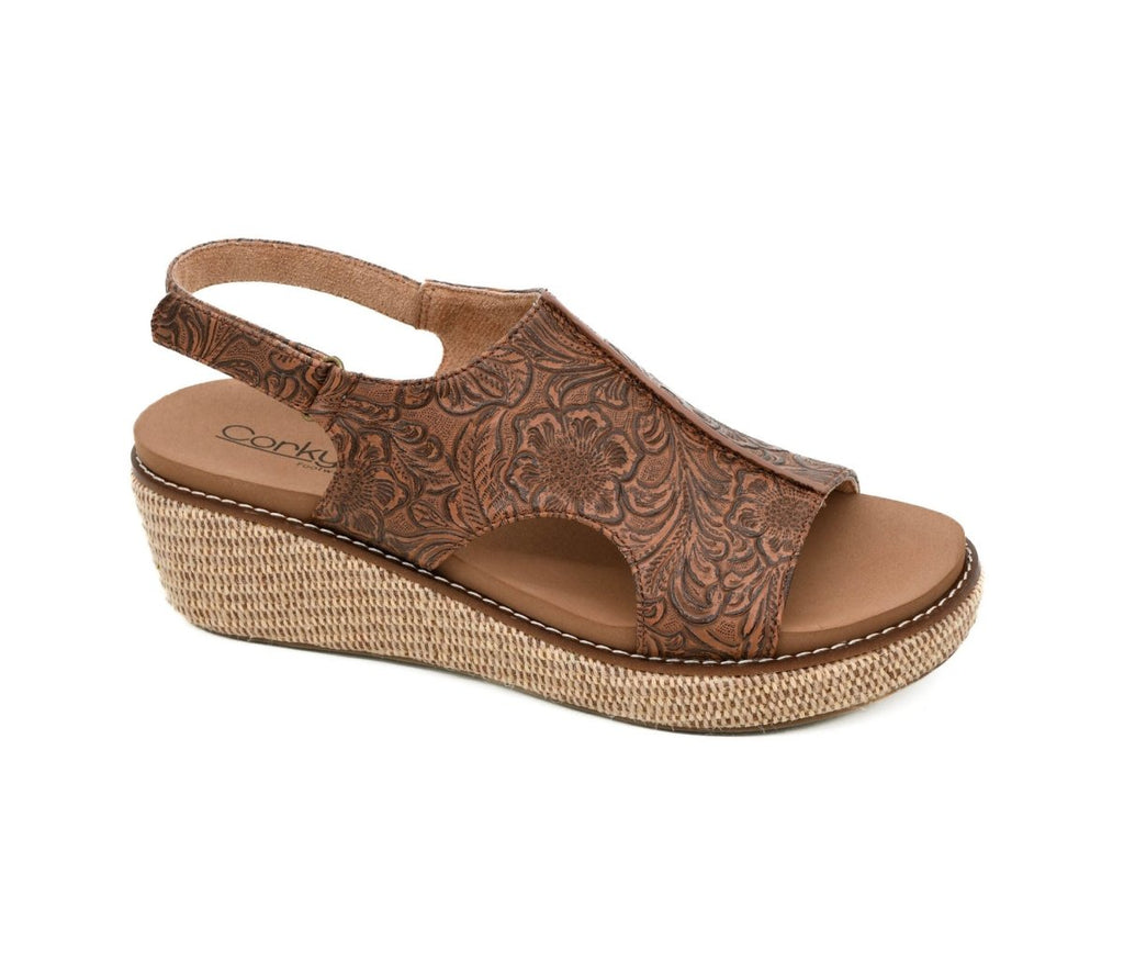 Corky's Cognac Emboss Floral Volta II Sandals