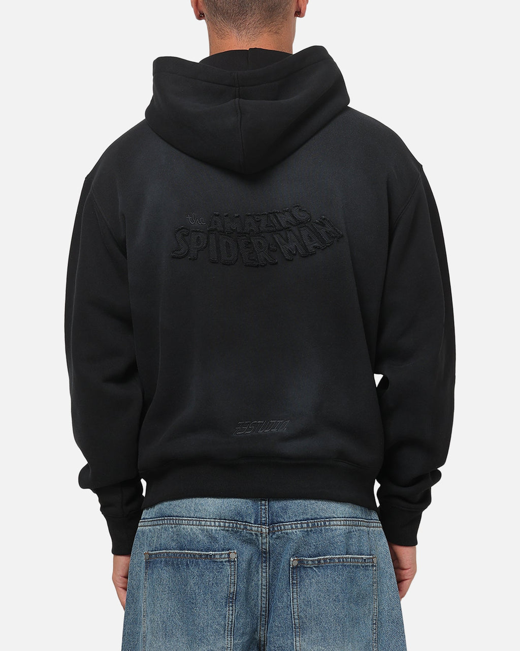 73Studio Marvel Spider-Man Battle Torn Zip Hoodie Washed Black