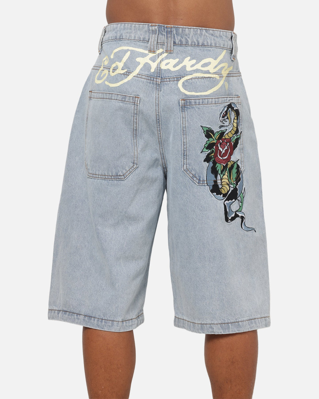 Ed Hardy Serpent Jorts Light Wash