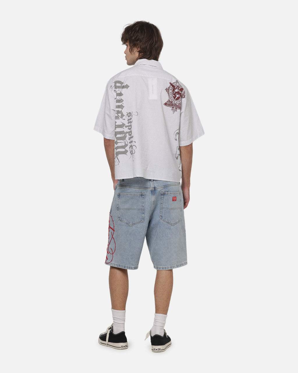 Worship Restraint Box Crop Shirt White Pinstripe