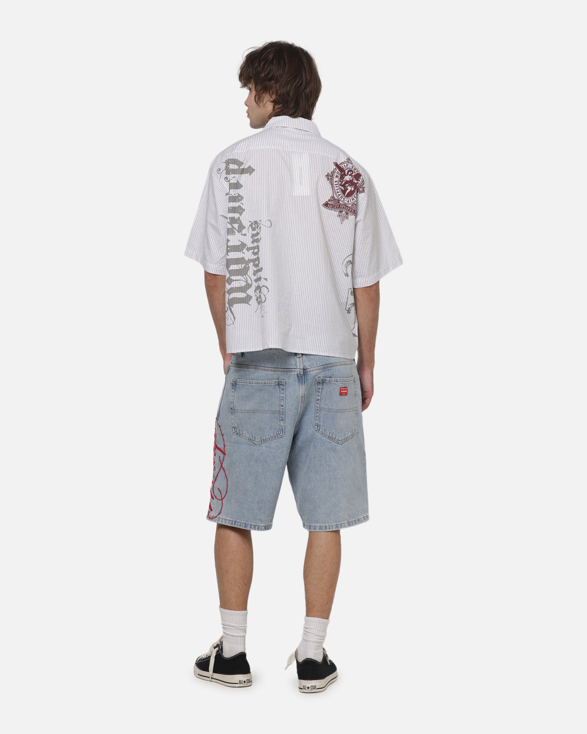 Worship Restraint Box Crop Shirt White Pinstripe