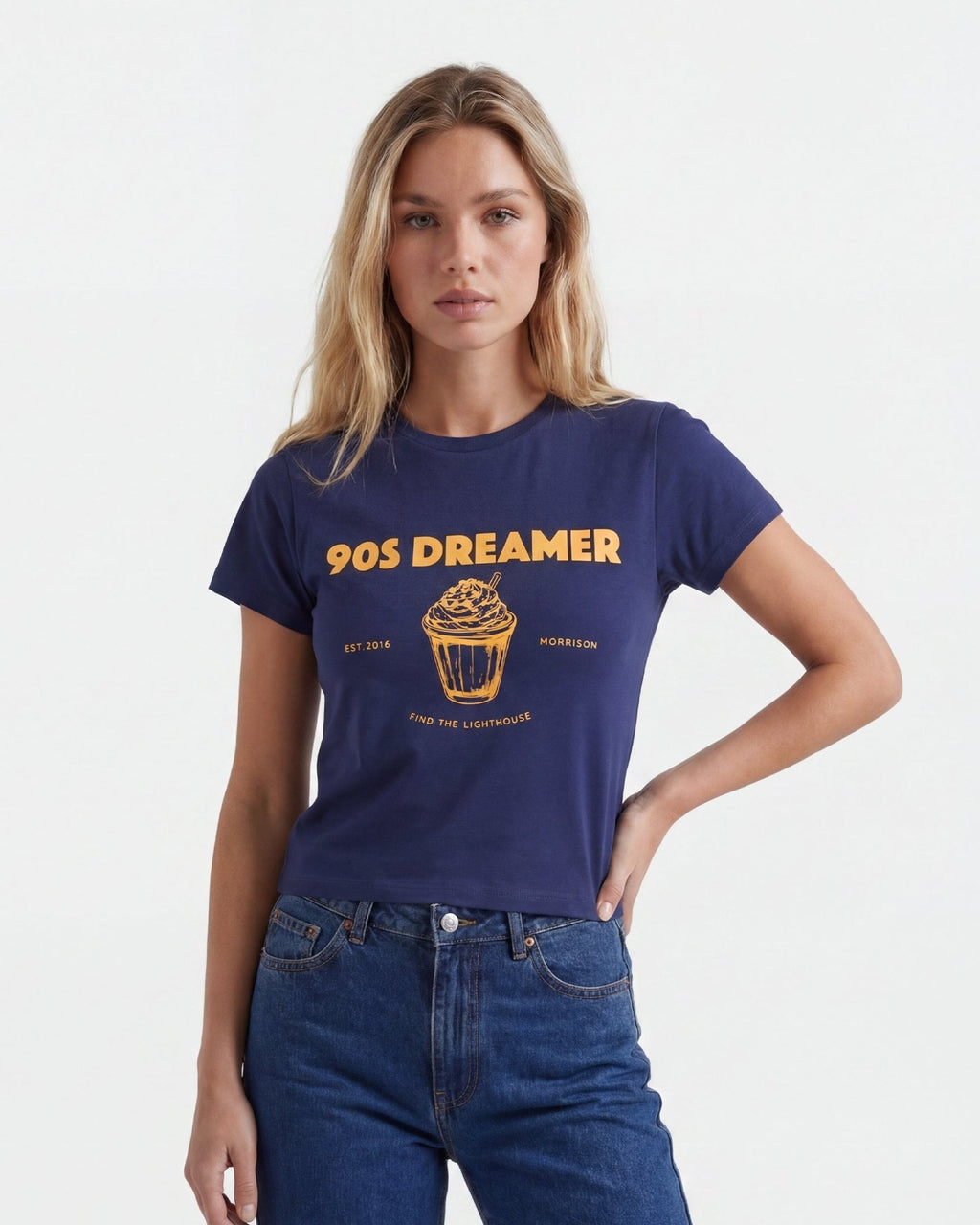 FREEZED NAVY SLIM CROP TEE