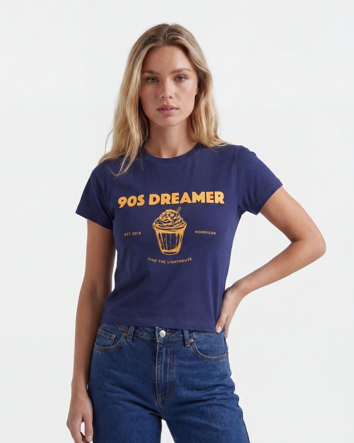 FREEZED NAVY SLIM CROP TEE