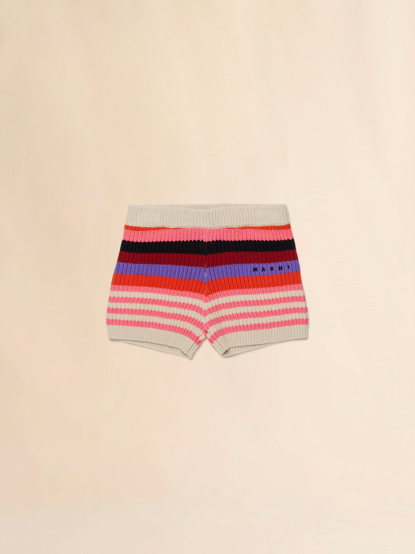 MARNI Cream Cotton Knit Shorts with Mixed Stripes Kids Apparel