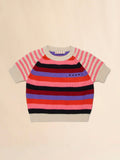 MARNI Cream Cotton Short-sleeved Sweater with Mixed Stripes Kids Apparel