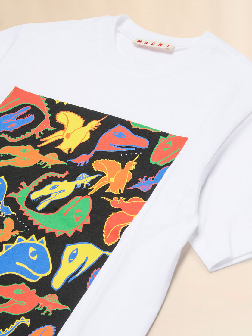 MARNI White Cotton T-shirt with Colorful Dino Print Kids Apparel