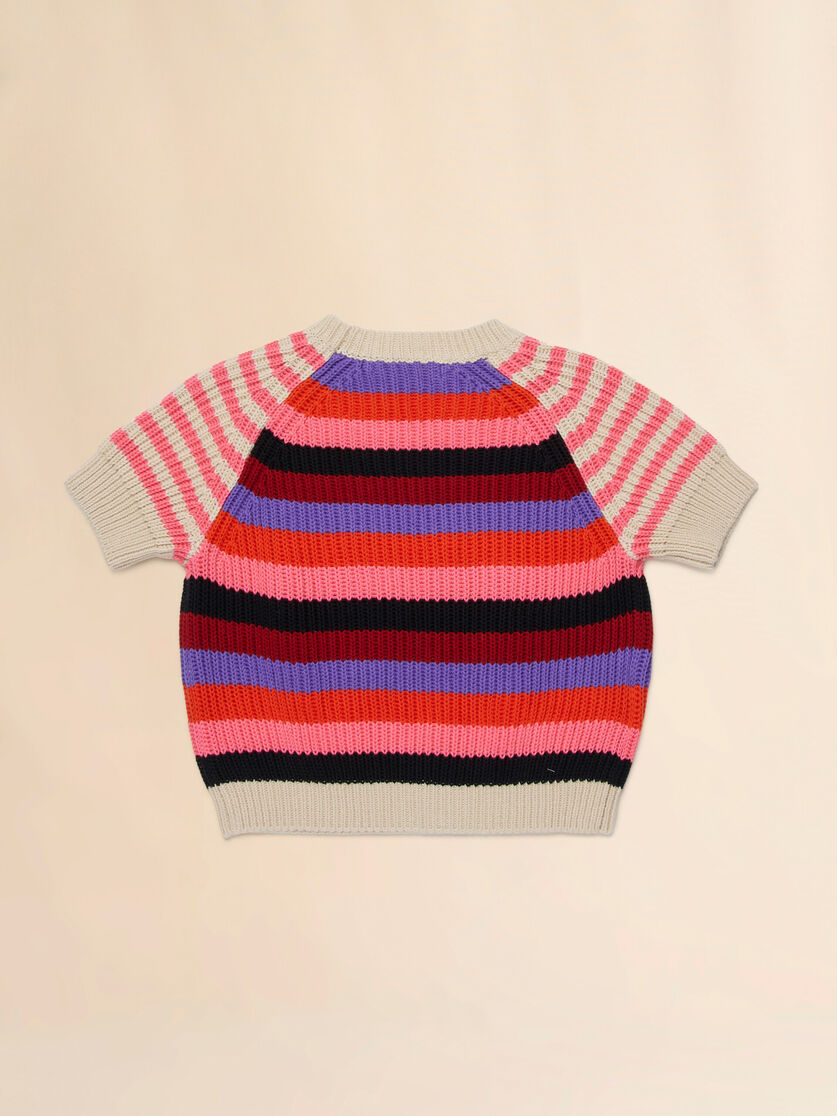 MARNI Cream Cotton Short-sleeved Sweater with Mixed Stripes Kids Apparel