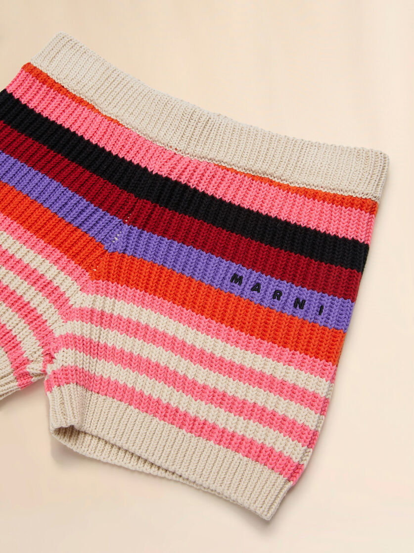 MARNI Cream Cotton Knit Shorts with Mixed Stripes Kids Apparel