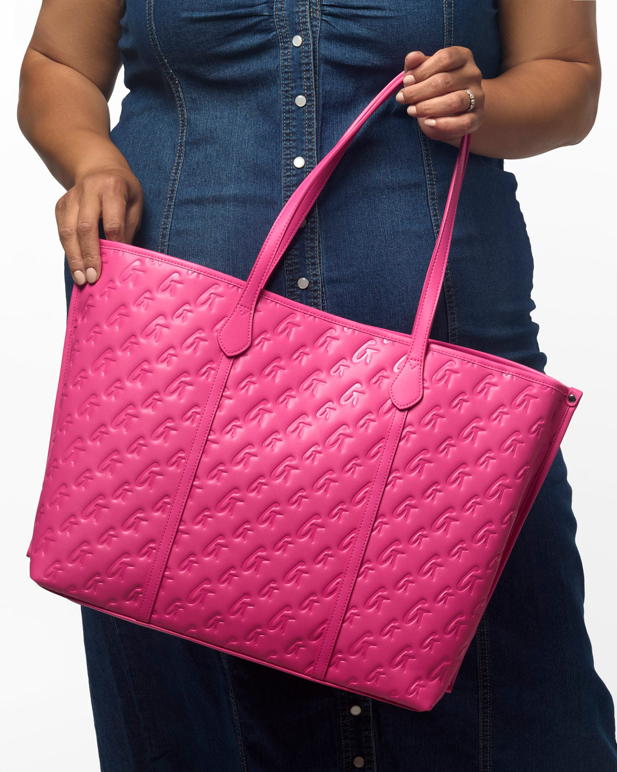XL MONOGRAM SLEEK TOTE - HOT PINK