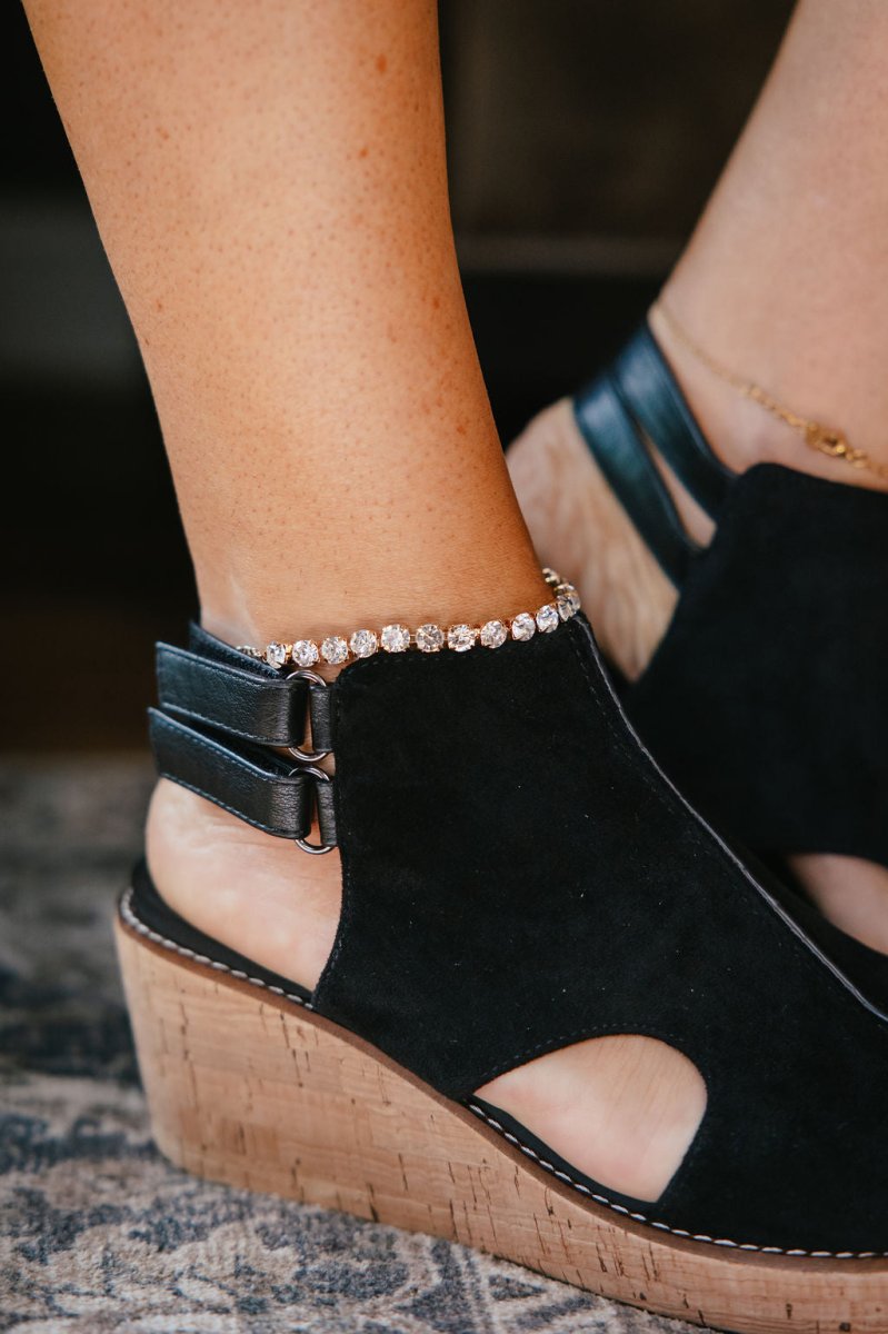 Corky's Black Faux Suede Falling Hard Wedges