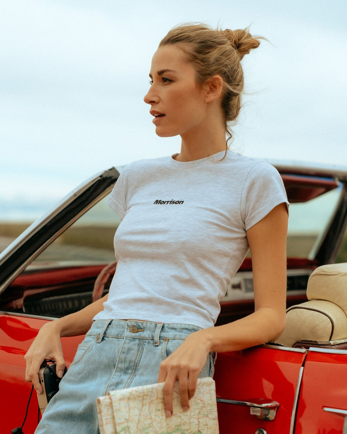 PEACH GREY SLIM CROP TEE