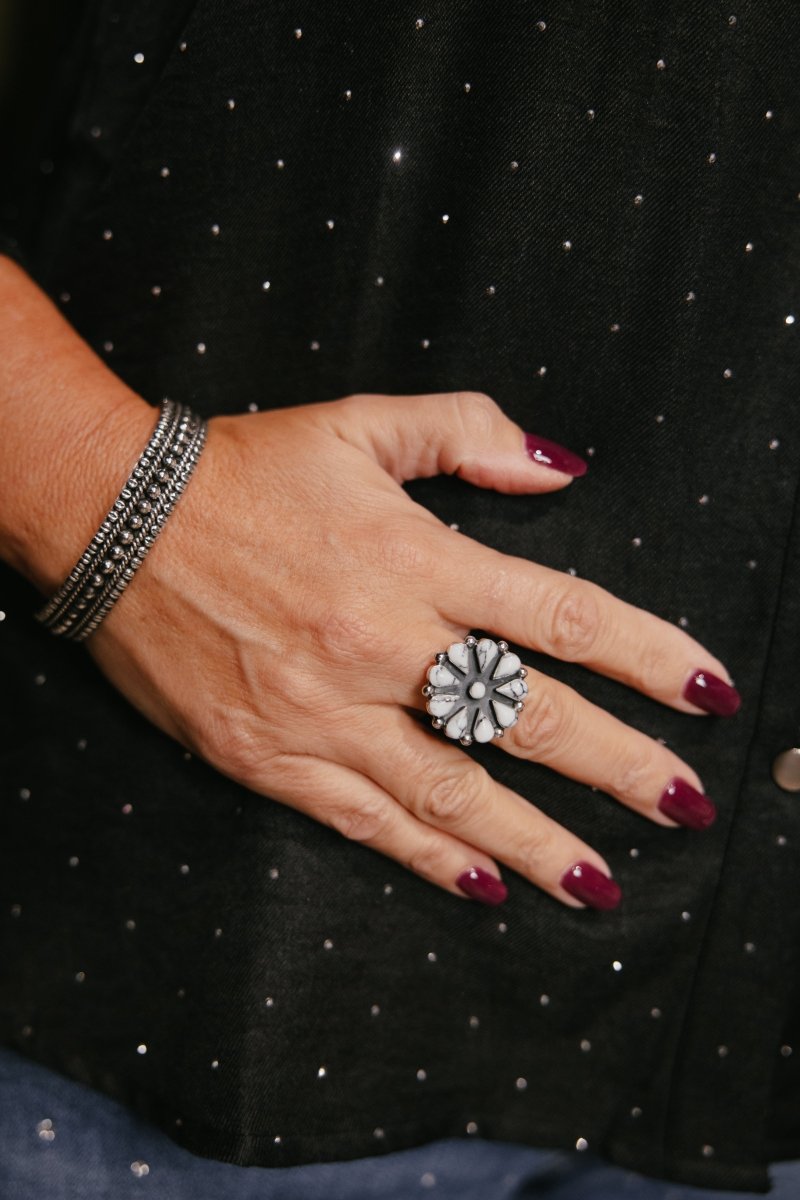 Boho Sol: Silver Petal Adjustable Ring