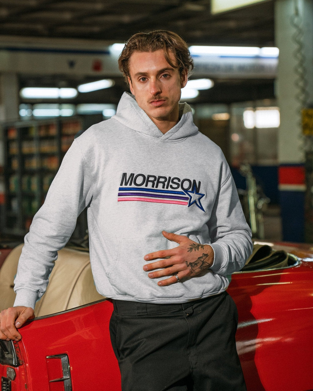 STAR GREY BOXY HOODIE