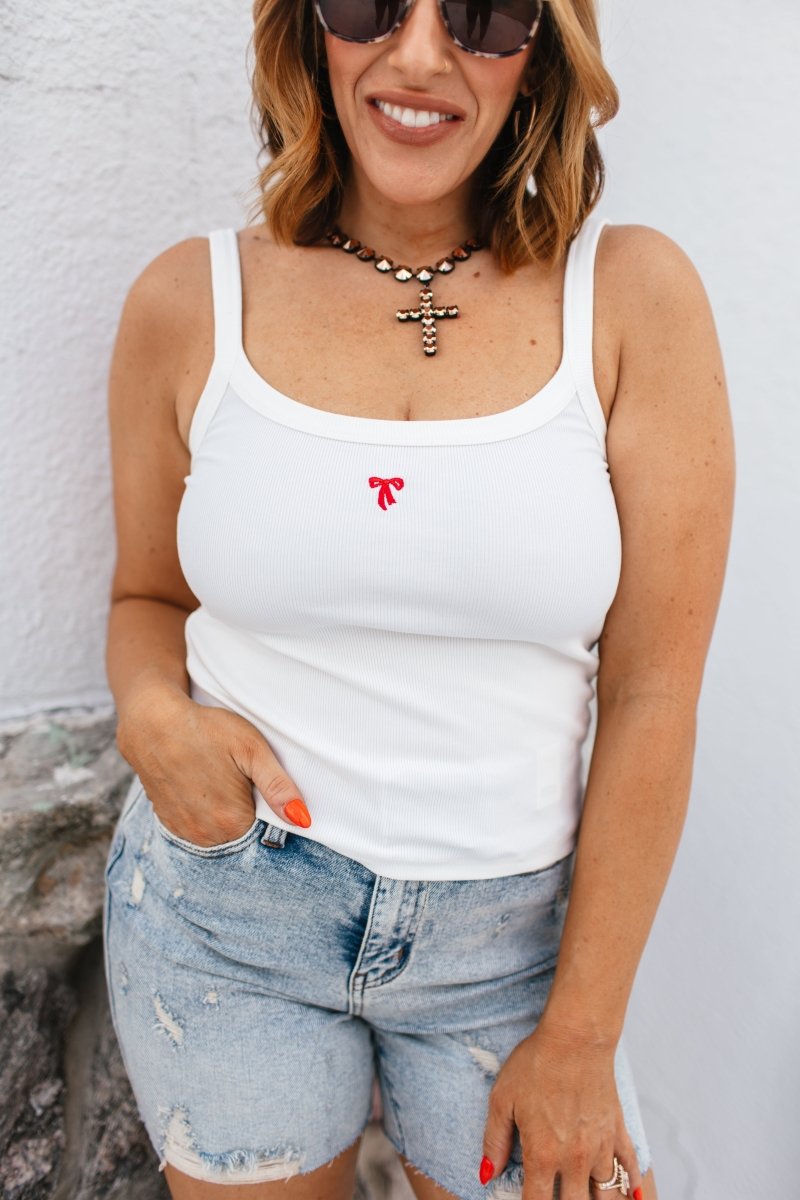 BLACK FRIDAY DEAL: Tied With Love Tank in White- FINAL SALE