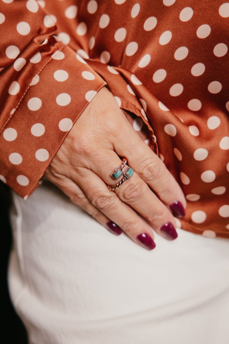 Boho Sol: Turquoise Twist Adjustable Ring