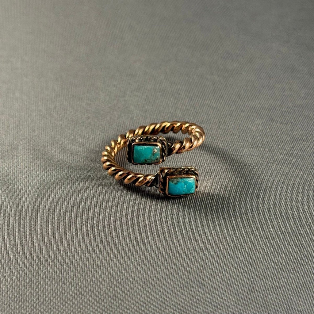Boho Sol: Turquoise Twist Adjustable Ring