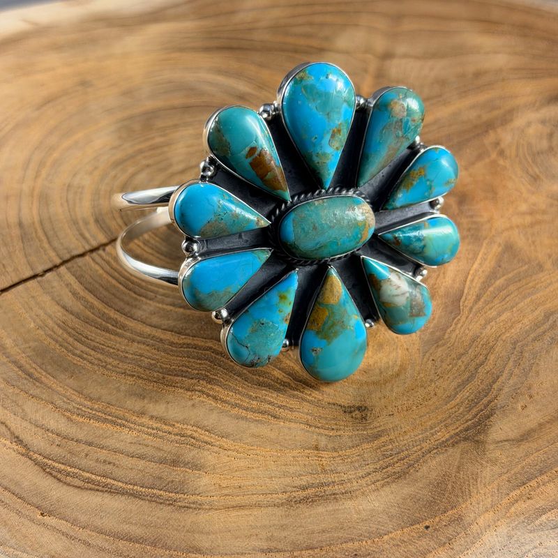 Boho Sol: Turquoise Wildflower Cuff Bracelet